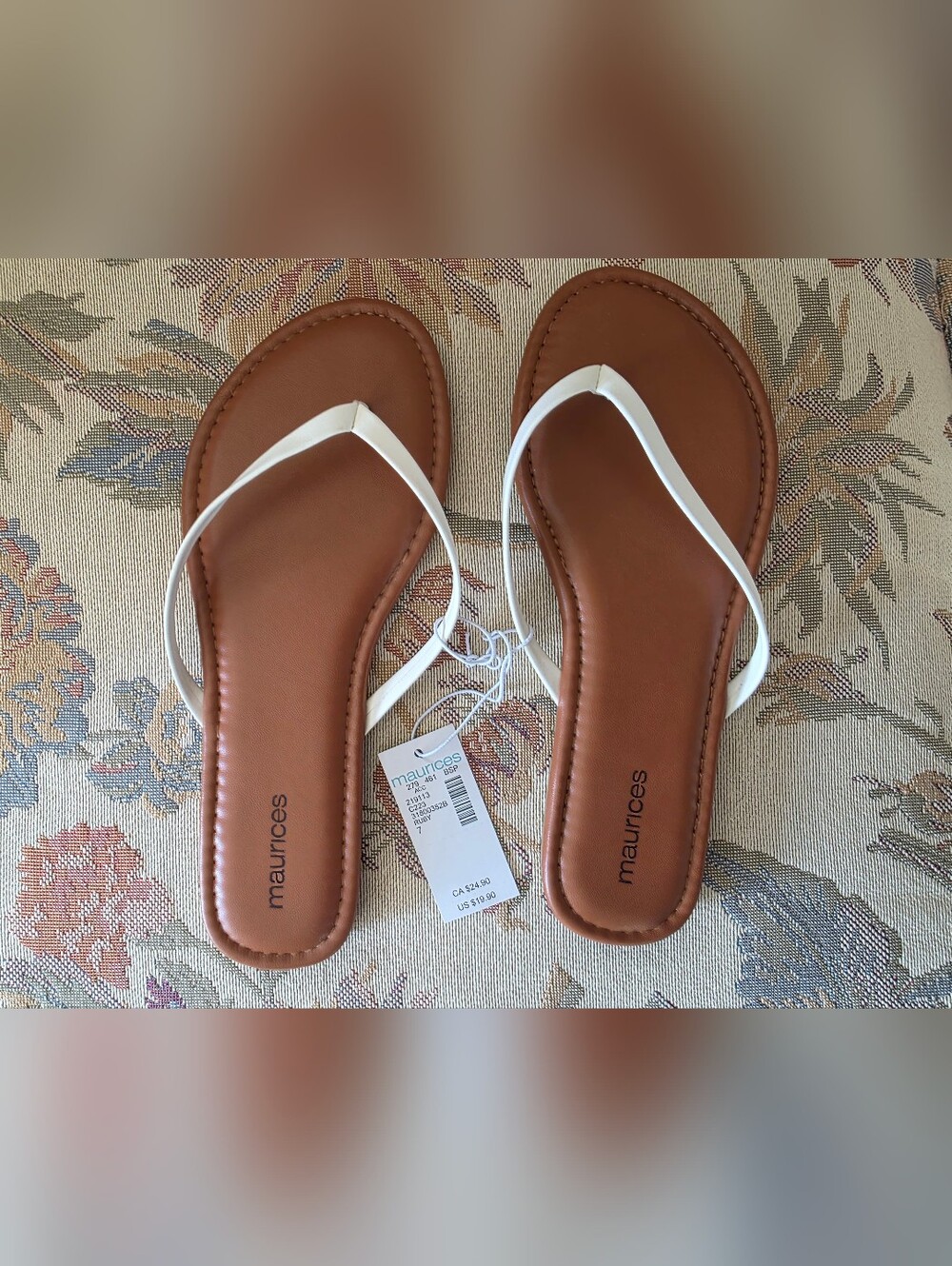 Maurices White Strap Tan-Brown Footbed Women's Sandals